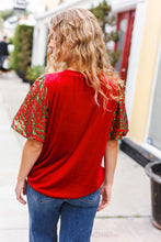 Load image into Gallery viewer, Warmest Wishes Red & Green Sequin Puff Sleeve Velvet Top