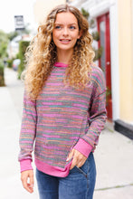 Load image into Gallery viewer, Bring Joy Magenta Multicolor Textured Waffle Knit Sweater