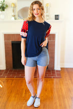 Load image into Gallery viewer, Stand-Out Navy Patriotic Patchwork Puff Sleeve Top