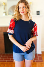 Load image into Gallery viewer, Stand-Out Navy Patriotic Patchwork Puff Sleeve Top