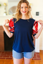 Load image into Gallery viewer, Stand-Out Navy Patriotic Patchwork Puff Sleeve Top