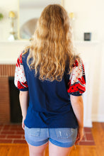 Load image into Gallery viewer, Stand-Out Navy Patriotic Patchwork Puff Sleeve Top