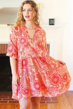 Load image into Gallery viewer, All You Need Peach & Coral Boho Floral V Neck Dress