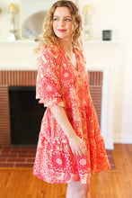 Load image into Gallery viewer, All You Need Peach & Coral Boho Floral V Neck Dress