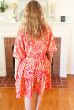 Load image into Gallery viewer, All You Need Peach & Coral Boho Floral V Neck Dress