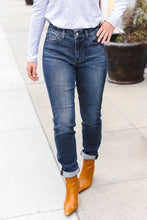 Load image into Gallery viewer, Judy Blue Dark Wash Mid Rise Cuffed Slim Fit Jeans