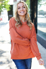 Load image into Gallery viewer, Cozy Days Rust Mineral Wash Rib Knit Hoodie