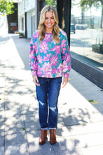 Load image into Gallery viewer, Feeling Femme Teal Floral Brushed Hacci Sweater Top