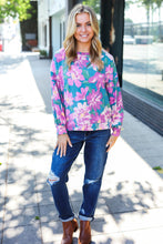 Load image into Gallery viewer, Feeling Femme Teal Floral Brushed Hacci Sweater Top