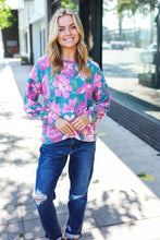 Load image into Gallery viewer, Feeling Femme Teal Floral Brushed Hacci Sweater Top