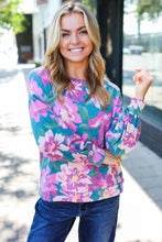 Load image into Gallery viewer, Feeling Femme Teal Floral Brushed Hacci Sweater Top