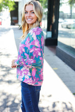 Load image into Gallery viewer, Feeling Femme Teal Floral Brushed Hacci Sweater Top