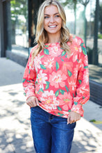 Load image into Gallery viewer, Feeling Femme Red Floral Brushed Hacci Sweater Top