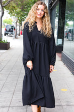 Load image into Gallery viewer, Lock Eyes Black Notched Neck Frill Hem Tiered Maxi Dress