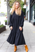 Load image into Gallery viewer, Lock Eyes Black Notched Neck Frill Hem Tiered Maxi Dress