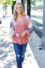 Load image into Gallery viewer, Weekend Ready Rust Argyle Pattern Dolman V Neck Top