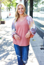 Load image into Gallery viewer, Weekend Ready Rust Argyle Pattern Dolman V Neck Top