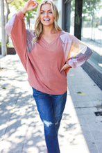 Load image into Gallery viewer, Weekend Ready Rust Argyle Pattern Dolman V Neck Top