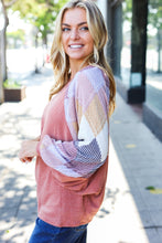 Load image into Gallery viewer, Weekend Ready Rust Argyle Pattern Dolman V Neck Top