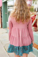 Load image into Gallery viewer, Looking Your Way Mauve & Teal Floral Ruffle Terry Tiered Dress