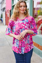 Load image into Gallery viewer, Diva Pink & Blue Floral Print Babydoll Bell Sleeve Top