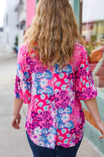 Load image into Gallery viewer, Diva Pink & Blue Floral Print Babydoll Bell Sleeve Top