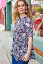 Load image into Gallery viewer, Bold & Sassy Navy Floral Paisley Front Keyhole Tunic Top