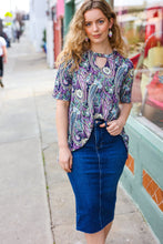 Load image into Gallery viewer, Bold & Sassy Navy Floral Paisley Front Keyhole Tunic Top
