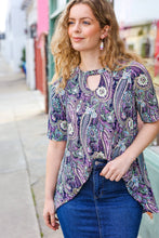 Load image into Gallery viewer, Bold & Sassy Navy Floral Paisley Front Keyhole Tunic Top