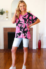 Load image into Gallery viewer, Tropical Vibes Black & Hot Pink Floral V Neck Top