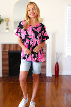 Load image into Gallery viewer, Tropical Vibes Black & Hot Pink Floral V Neck Top