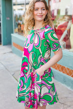 Load image into Gallery viewer, Feeling Bold Fuchsia & Green Abstract Floral Print Dress