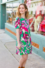 Load image into Gallery viewer, Feeling Bold Fuchsia & Green Abstract Floral Print Dress