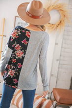 Load image into Gallery viewer, Grey & Black Floral Surplice Button Knit Top