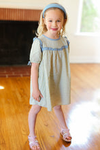 Load image into Gallery viewer, Kids Charming Blue Gingham Elastic Tie Sleeve Dress