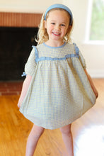 Load image into Gallery viewer, Kids Charming Blue Gingham Elastic Tie Sleeve Dress