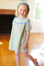 Load image into Gallery viewer, Kids Charming Blue Gingham Elastic Tie Sleeve Dress