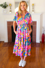 Load image into Gallery viewer, Tropical Trance Fuchsia Floral Smocked Waist Maxi Dress