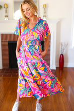 Load image into Gallery viewer, Tropical Trance Fuchsia Floral Smocked Waist Maxi Dress