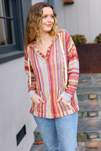 Load image into Gallery viewer, Be Bold Coral & Sienna Stripe Pullover Notched Neck Hoodie