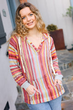 Load image into Gallery viewer, Be Bold Coral & Sienna Stripe Pullover Notched Neck Hoodie