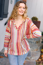 Load image into Gallery viewer, Be Bold Coral & Sienna Stripe Pullover Notched Neck Hoodie