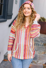 Load image into Gallery viewer, Be Bold Coral & Sienna Stripe Pullover Notched Neck Hoodie