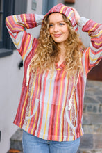 Load image into Gallery viewer, Be Bold Coral & Sienna Stripe Pullover Notched Neck Hoodie