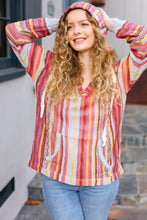 Load image into Gallery viewer, Be Bold Coral & Sienna Stripe Pullover Notched Neck Hoodie
