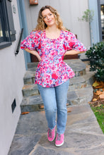 Load image into Gallery viewer, Feeling Femmi Pink & Fuchsia Floral Peplum Woven Top