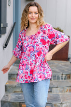Load image into Gallery viewer, Feeling Femmi Pink & Fuchsia Floral Peplum Woven Top