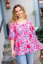 Load image into Gallery viewer, Feeling Femmi Pink & Fuchsia Floral Peplum Woven Top