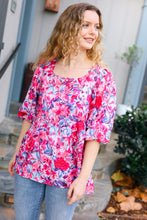 Load image into Gallery viewer, Feeling Femmi Pink & Fuchsia Floral Peplum Woven Top