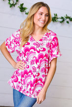 Load image into Gallery viewer, Magenta & White Geometric Floral V Neck Top